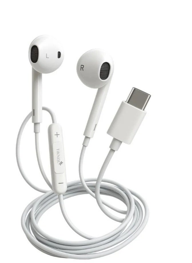 Tiknal TK H088 Wired Type C Earphones with Built in Microphone and Full Controls Clear and Pure Sound White - Image 3