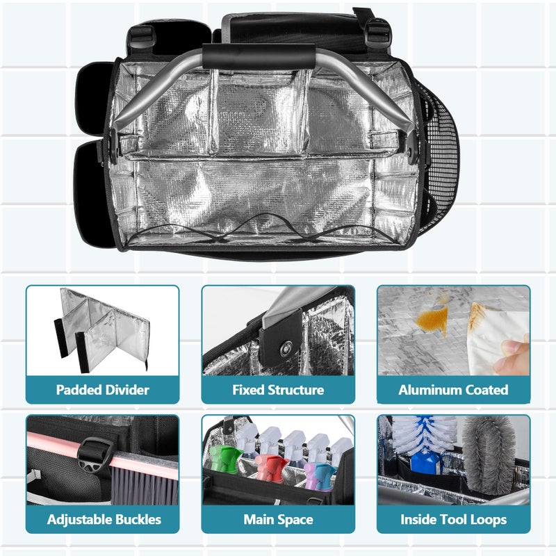 HODRANT Wearable Cleaning Caddy Organizer, Cleaning Supplies Bag with Divider & Support Pad, Cleaner Tote with Handle & Detachable Shoulder Strap, Housekeeping Storage Box with Multi Pockets, Bag Only - Image 2