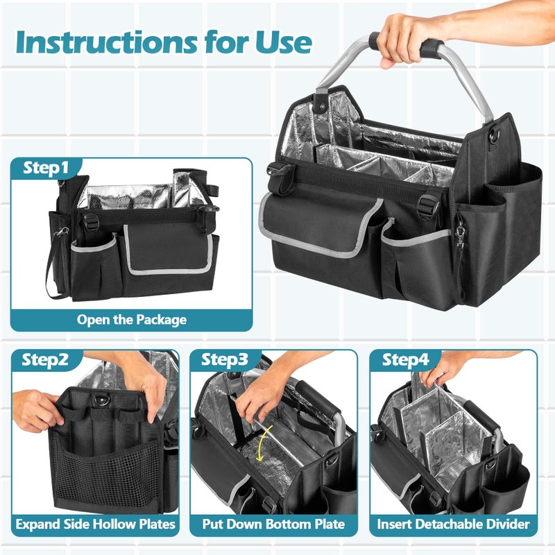 HODRANT Wearable Cleaning Caddy Organizer, Cleaning Supplies Bag with Divider & Support Pad, Cleaner Tote with Handle & Detachable Shoulder Strap, Housekeeping Storage Box with Multi Pockets, Bag Only - Image 4
