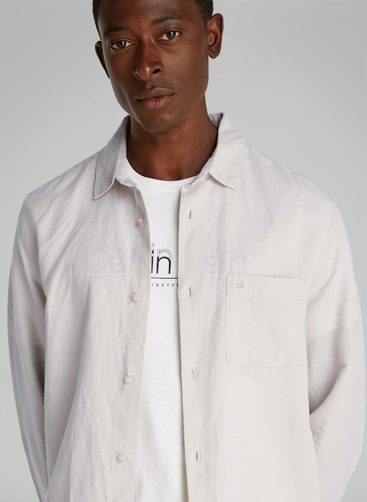 CALVIN KLEIN Regular Fit Linen Cotton Long Sleeve Shirt  - Image 3