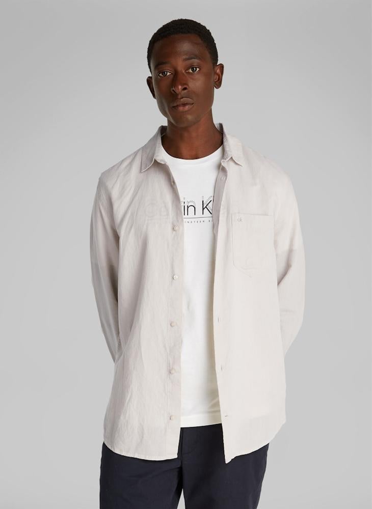 CALVIN KLEIN Regular Fit Linen Cotton Long Sleeve Shirt  - Image 1