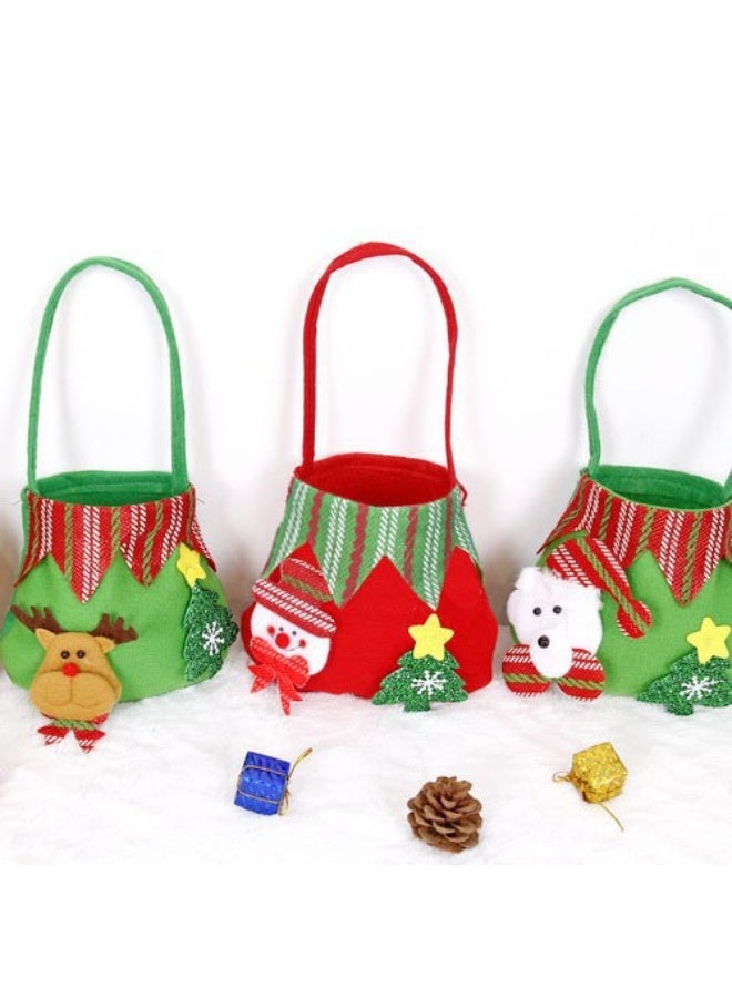 3 Pcs Christmas Drawstring Gift Bags, 3D Design Fabric Christmas Candy Bags, Small Christmas Gift Bags, Xmas Apple Storage Bags。size:20*20*37cm - Image 1