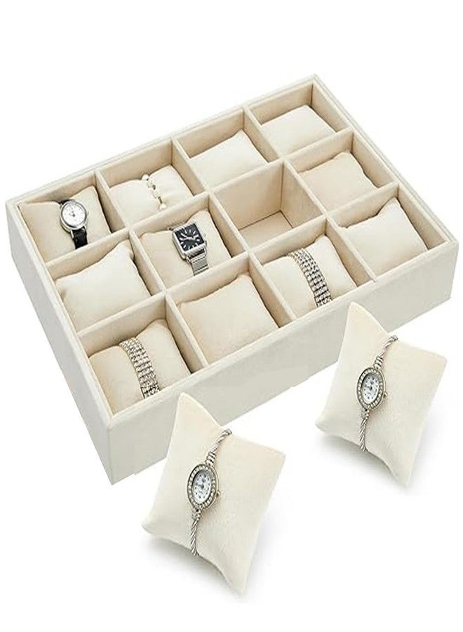 DIVUE Velvet Watch Tray Jewelry Organizer 12 Grid Stackable Watch Organizer Bracelet Bangle Display Holder Adjustable Pillow For Watches Jewelry Organizer Storage Tray for Drawers (1 Piece), Assorted - Image 1