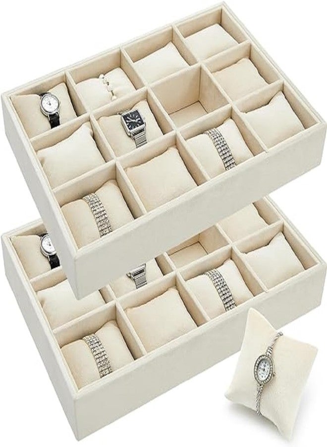 DIVUE Velvet Watch Tray Jewelry Organizer 12 Grid Stackable Watch Organizer Bracelet Bangle Display Holder Adjustable Pillow For Watches Jewelry Organizer Storage Tray for Drawers (1 Piece), Assorted - Image 2