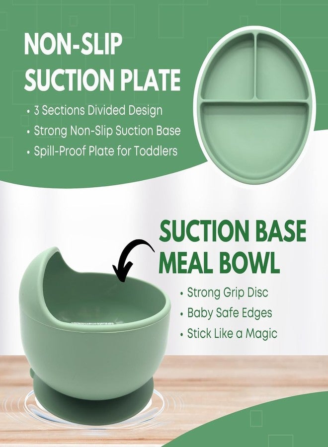 RECLUSE Silicone Baby Feeding Set, Baby Led Weaning Supplies with Suction Bowl Divided Plate, Toddler Self Feeding Dish Set with Spoons Forks Sippy Cup Adjustable Bib, Eating Utensils for 6+ Months - Image 2