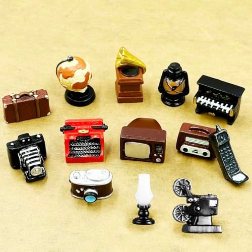 BharatBazaar 13 Pcs Miniature Decorative Items, Vintage Miniatures for Home Decor, Retro Resin Figurine Set for Office, Car Dashboard, Fairy Gardens and Photography - Image 3