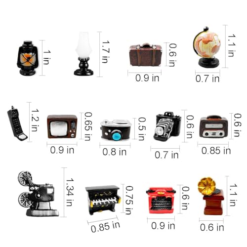 BharatBazaar 13 Pcs Miniature Decorative Items, Vintage Miniatures for Home Decor, Retro Resin Figurine Set for Office, Car Dashboard, Fairy Gardens and Photography - Image 5