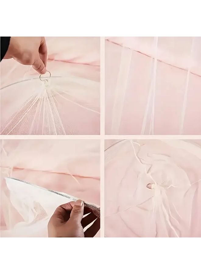 Pink Elegant Lace Dome Mosquito Net Bed Tent with Round Top and Mesh Design - Image 4
