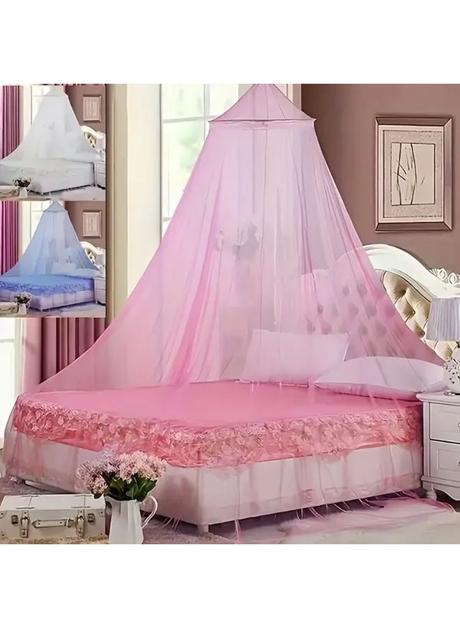 Pink Elegant Lace Dome Mosquito Net Bed Tent with Round Top and Mesh Design - Image 1