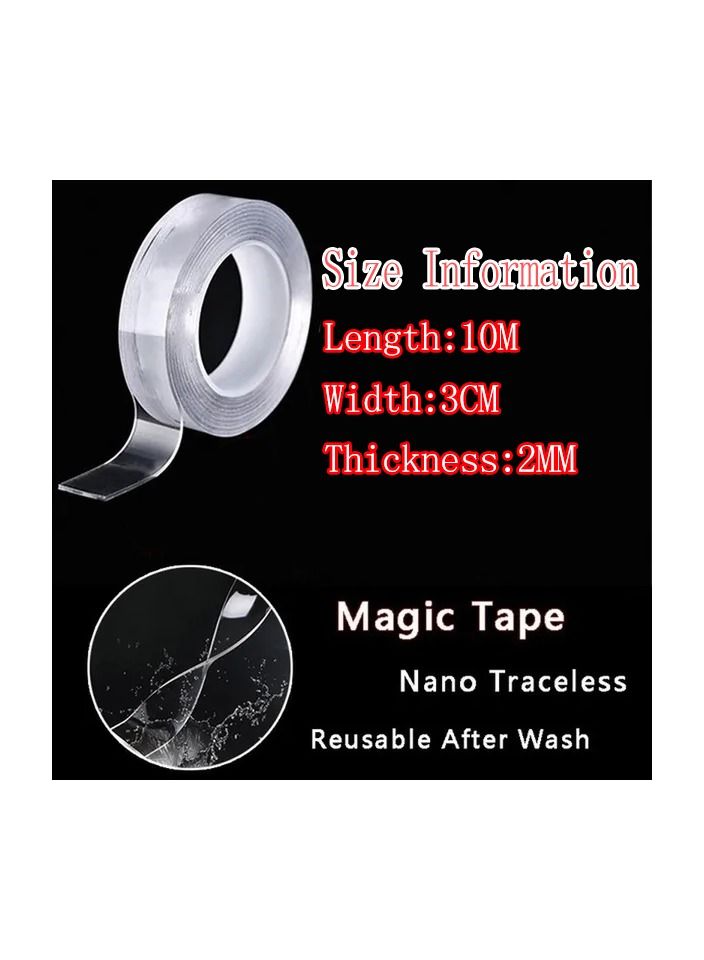 1-Roll 10M Home Improvement Multifunctional Double Sided Tape,Nano Transparent No Trace Washable Acrylic Tape,Reuse Waterproof Adhesive Cleanable Gel Sticker - Image 1