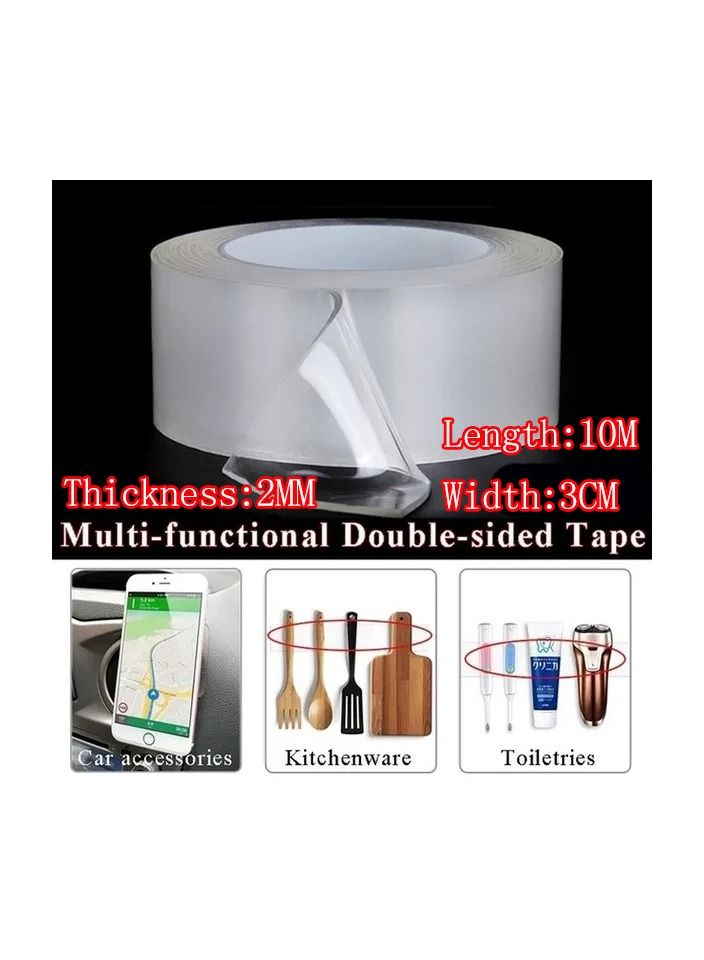 1-Roll 10M Home Improvement Multifunctional Double Sided Tape,Nano Transparent No Trace Washable Acrylic Tape,Reuse Waterproof Adhesive Cleanable Gel Sticker - Image 3