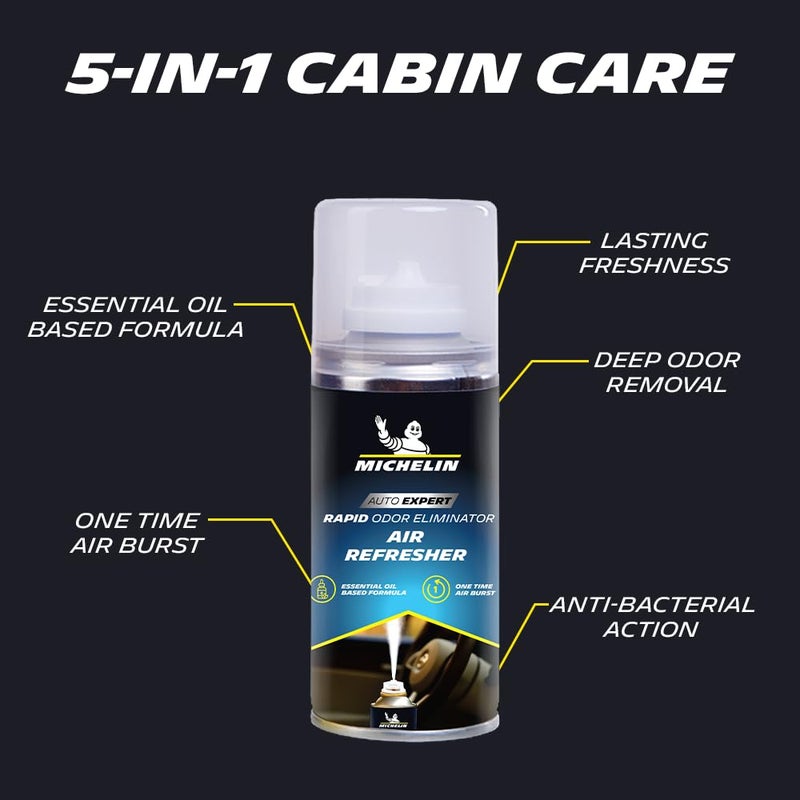 Michelin معطر هواء السيارة للاستخدام مرة واحدة (100 مل) – مزيل الروائح التلقائي وسبراي منعش لفتحات التكييف | يزيل الروائح الكريهة، ويترك عطرًا يدوم طويلاً | ملحقات تنظيف داخلية للسيارة - Image 2