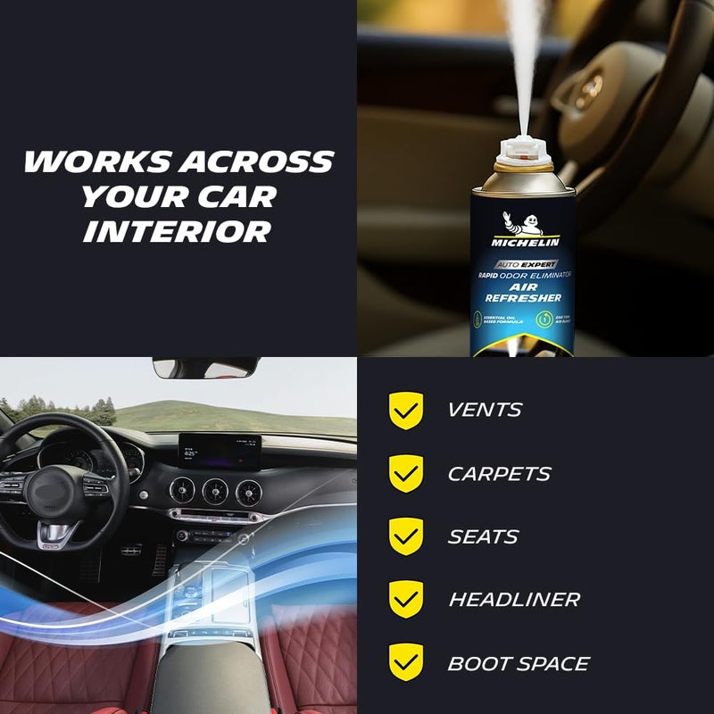 Michelin معطر هواء السيارة للاستخدام مرة واحدة (100 مل) – مزيل الروائح التلقائي وسبراي منعش لفتحات التكييف | يزيل الروائح الكريهة، ويترك عطرًا يدوم طويلاً | ملحقات تنظيف داخلية للسيارة - Image 5