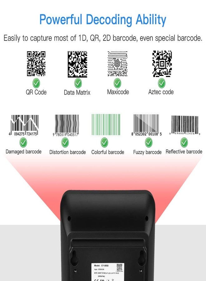 Eyoyo Hands-Free 2D QR Barcode Scanner, Omnidirectional Desktop Automatic 1D Barcode Reader Big Scan Window to Read PDF417 on ID Card, Driver's License, Passport for Supermarket Library Retail Store - Image 5