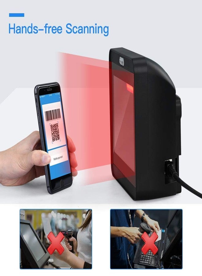Eyoyo Hands-Free 2D QR Barcode Scanner, Omnidirectional Desktop Automatic 1D Barcode Reader Big Scan Window to Read PDF417 on ID Card, Driver's License, Passport for Supermarket Library Retail Store - Image 2