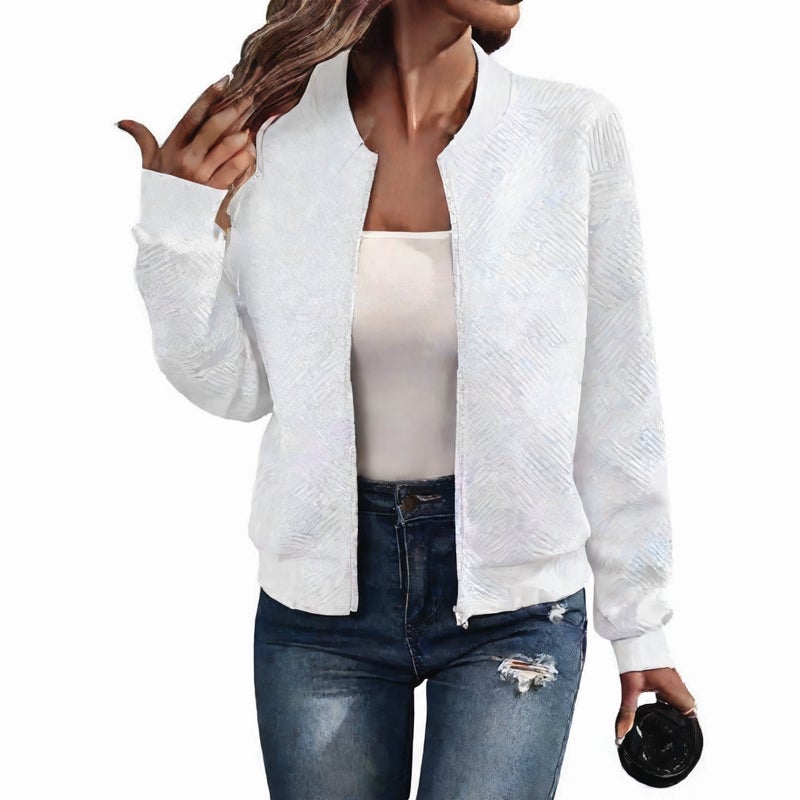 Fashion Zip-Up Baseball Jacket with Stand Collar Drop Shoulder Casual Coat - Image 1