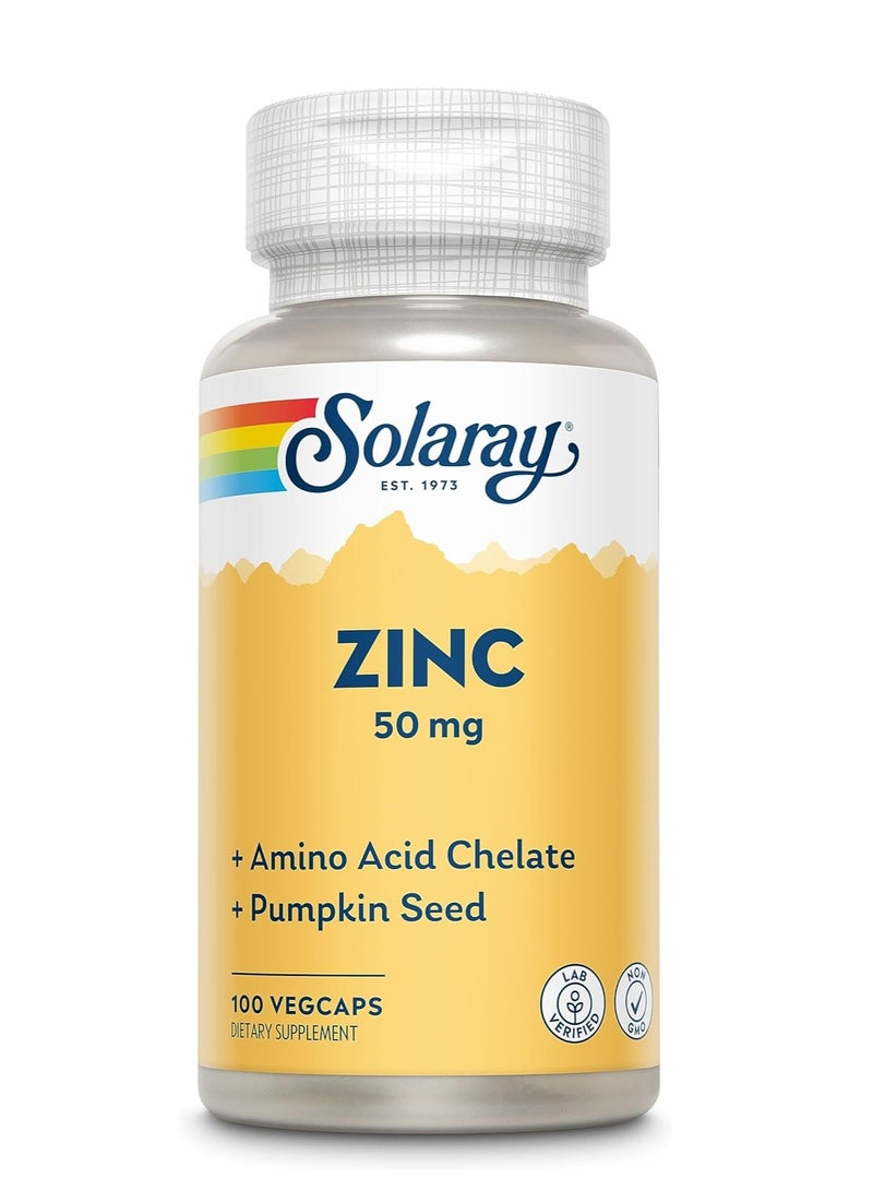 SOLARAY Zinc 50 mg, 100 Vegetarian Capsules – Bioavailable Trace Mineral for Daily Nutritional Support - Image 1
