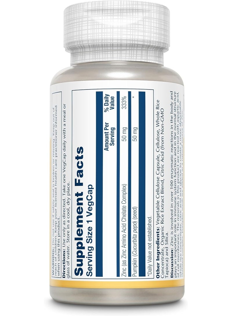 SOLARAY Zinc 50 mg, 100 Vegetarian Capsules – Bioavailable Trace Mineral for Daily Nutritional Support - Image 2