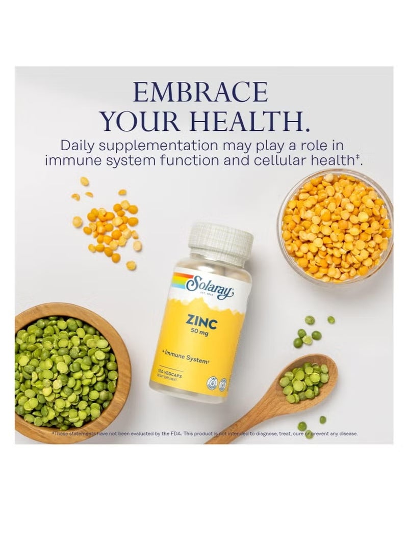 SOLARAY Zinc 50 mg, 100 Vegetarian Capsules – Bioavailable Trace Mineral for Daily Nutritional Support - Image 5