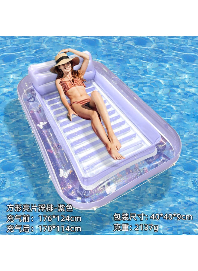 New Product Square Glitter Clear Water Float Bed, Summer Pool Entertainment Tanning Large Thick Inflatable Floating Raft