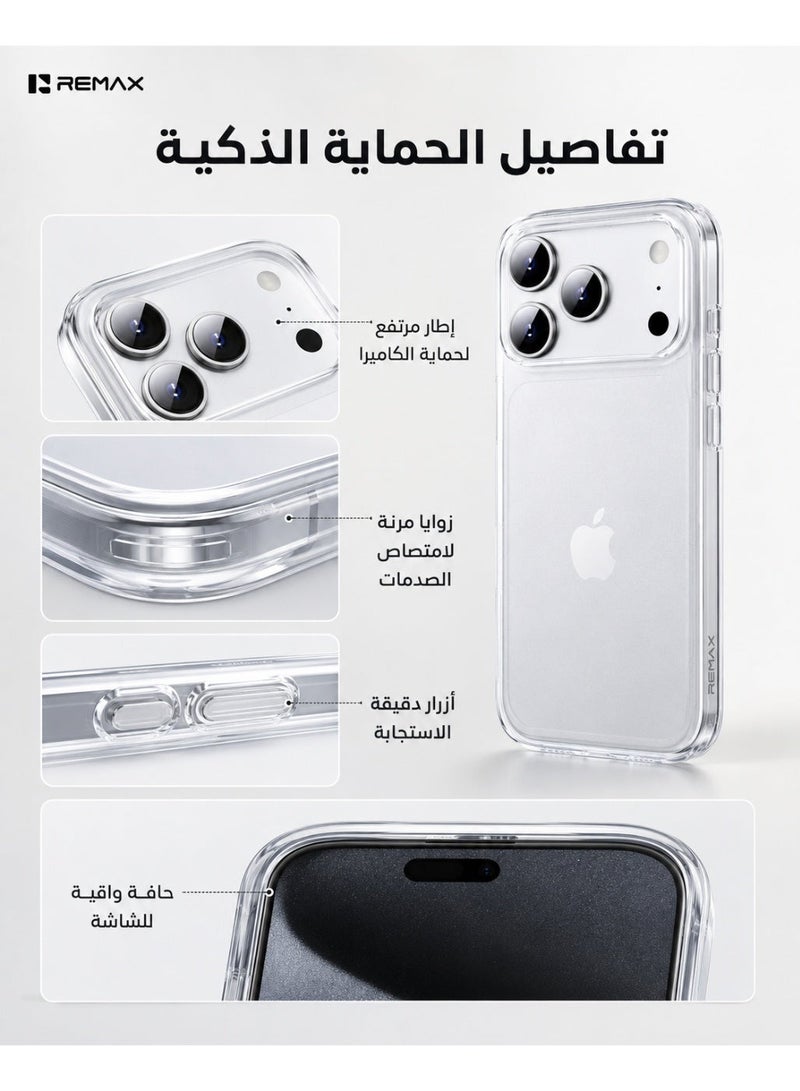 ريماكس غطاء شفاف لهاتف iPhone 17 Pro Max، حماية كاملة من مادة TPU المرنة، غطاء نحيف متوافق مع الشحن اللاسلكي مع الحفاظ على الإحساس الأصلي للهاتف - Image 2