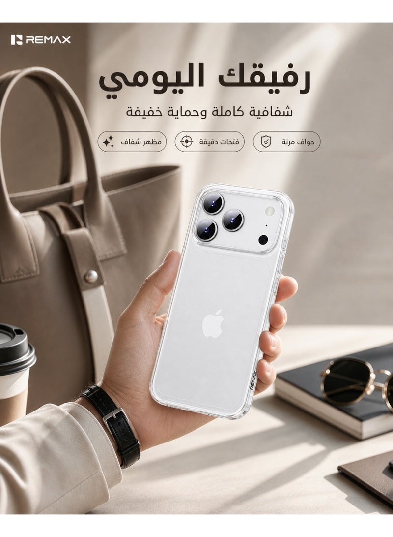 ريماكس غطاء شفاف لهاتف iPhone 17 Pro Max، حماية كاملة من مادة TPU المرنة، غطاء نحيف متوافق مع الشحن اللاسلكي مع الحفاظ على الإحساس الأصلي للهاتف - Image 4