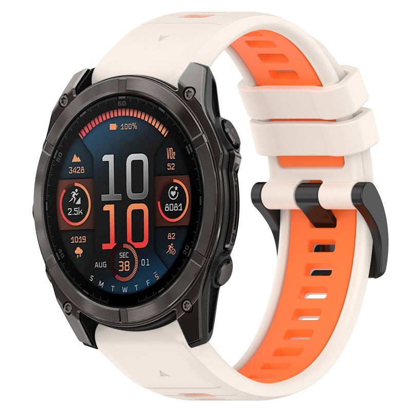S-TOP For Garmin Fenix 8 AMOLED 47mm Sports Two-Color 22mm Silicone Watch Band(Starlight+Orange) - Image 1