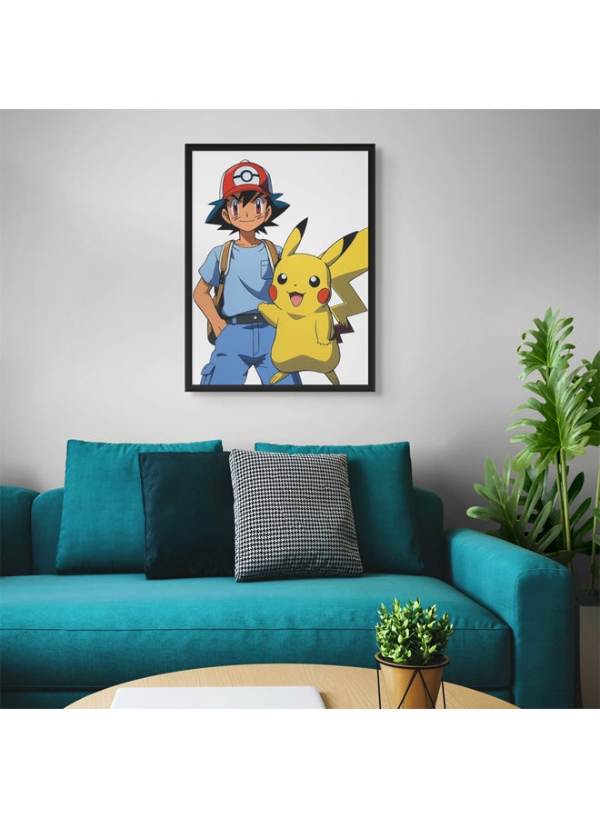 Art Decor Framed Fine Art of Pokémon Pikachu Wall Art Iconic Anime Character Portrait Art Print Wall Décor for Bedroom Boys' Room Girls' Room Living Room Gaming Room - Image 3