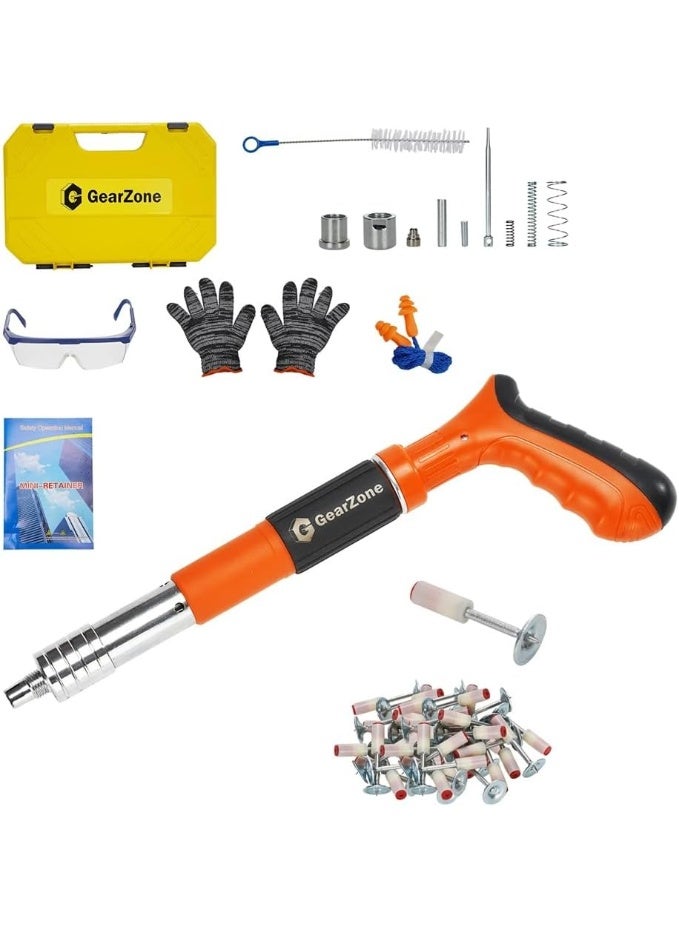 GearZone أداة تثبيت الأظافر على الجدار مع 100 قطعة من الأظافر الدائرية، أداة مسدس الأظافر اليدوية من الصلب، مسدس الأظافر الخرسانية، آلة إطلاق الأظافر المحمولة الصغيرة مع صندوق الأدوات - Image 1