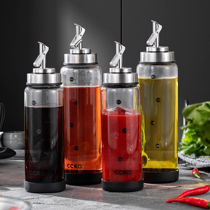 CCKO Glass Olive Oil Dispenser Bottle Shatterproof and Leakproof with Stainless Steel Spouts High Temperature Resistant 17oz Cooking Oil and Vinegar Cruet Dispenser - Image 2