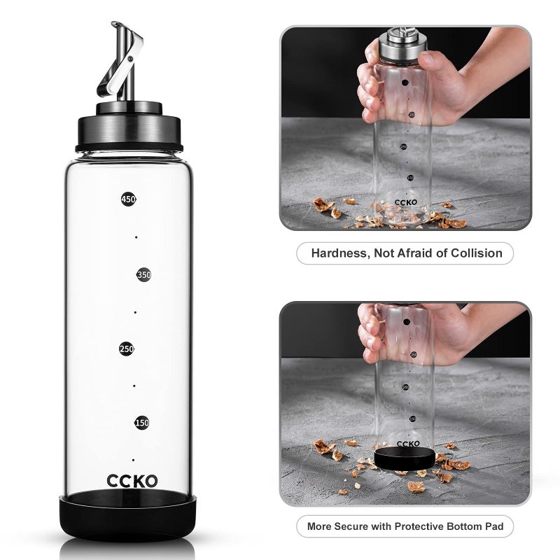 CCKO Glass Olive Oil Dispenser Bottle Shatterproof and Leakproof with Stainless Steel Spouts High Temperature Resistant 17oz Cooking Oil and Vinegar Cruet Dispenser - Image 4