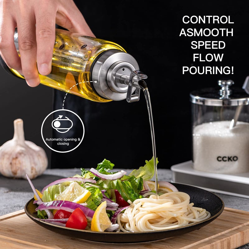 CCKO Glass Olive Oil Dispenser Bottle Shatterproof and Leakproof with Stainless Steel Spouts High Temperature Resistant 17oz Cooking Oil and Vinegar Cruet Dispenser - Image 5