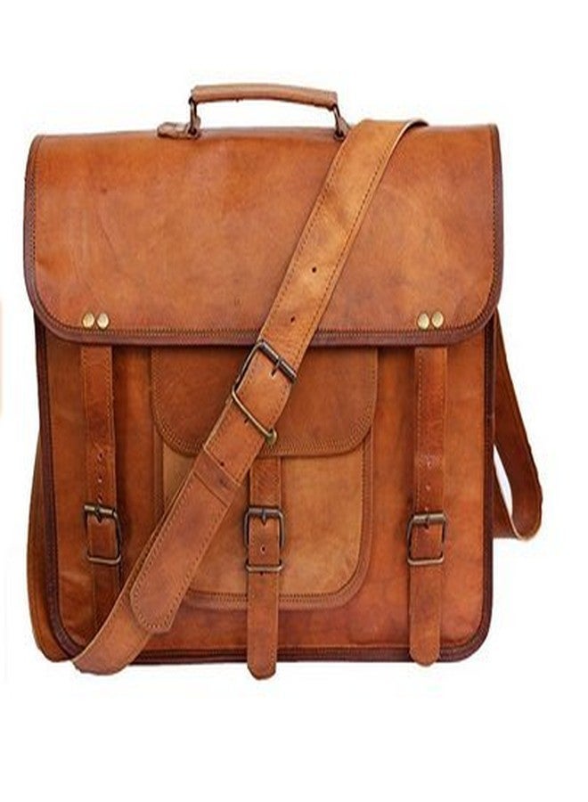 RSN 15 Inch Brown Leather Laptop Satchel Messenger Bag For Men & Women - Image 1