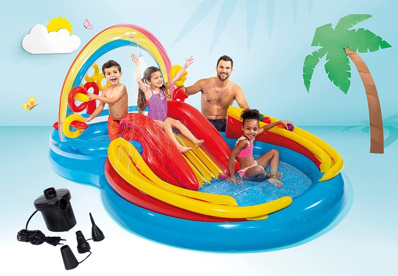Homava Rainbow Ring Inflatable Swimming Pool, Water Sprayer Play Center with Electric Pump, 117" X 76" X 53", for Ages 2+ - Image 3