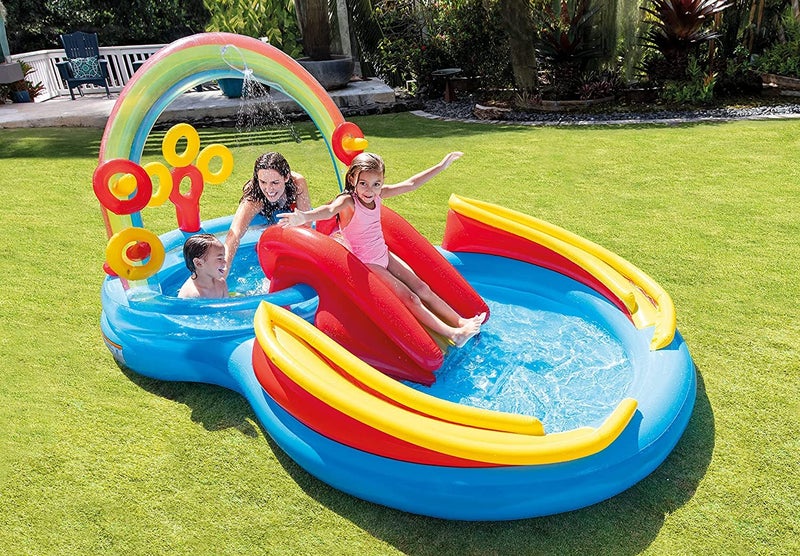 Homava Rainbow Ring Inflatable Swimming Pool, Water Sprayer Play Center with Electric Pump, 117" X 76" X 53", for Ages 2+ - Image 4