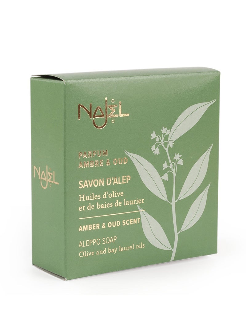 najel Aleppo Najel Soap with Amber & Oud with Olive and Bay Laurel Oils, for Face, Body and Hair, 150g - Pack of 3 Soaps - Image 2