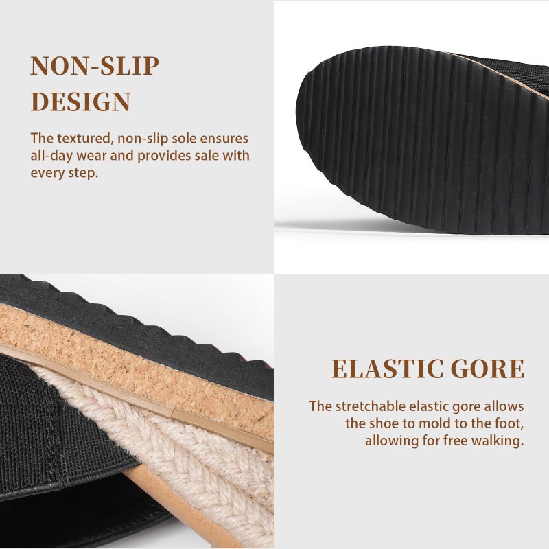 mikarka Slip On Wedge Sandals for Women, Open Toe Resort Platform Sandals Comfortable Beach Sandals Slide Espadrilles Wedges Dressy Summer Sandals Mules, Black Canvas, Size 8 - Image 5