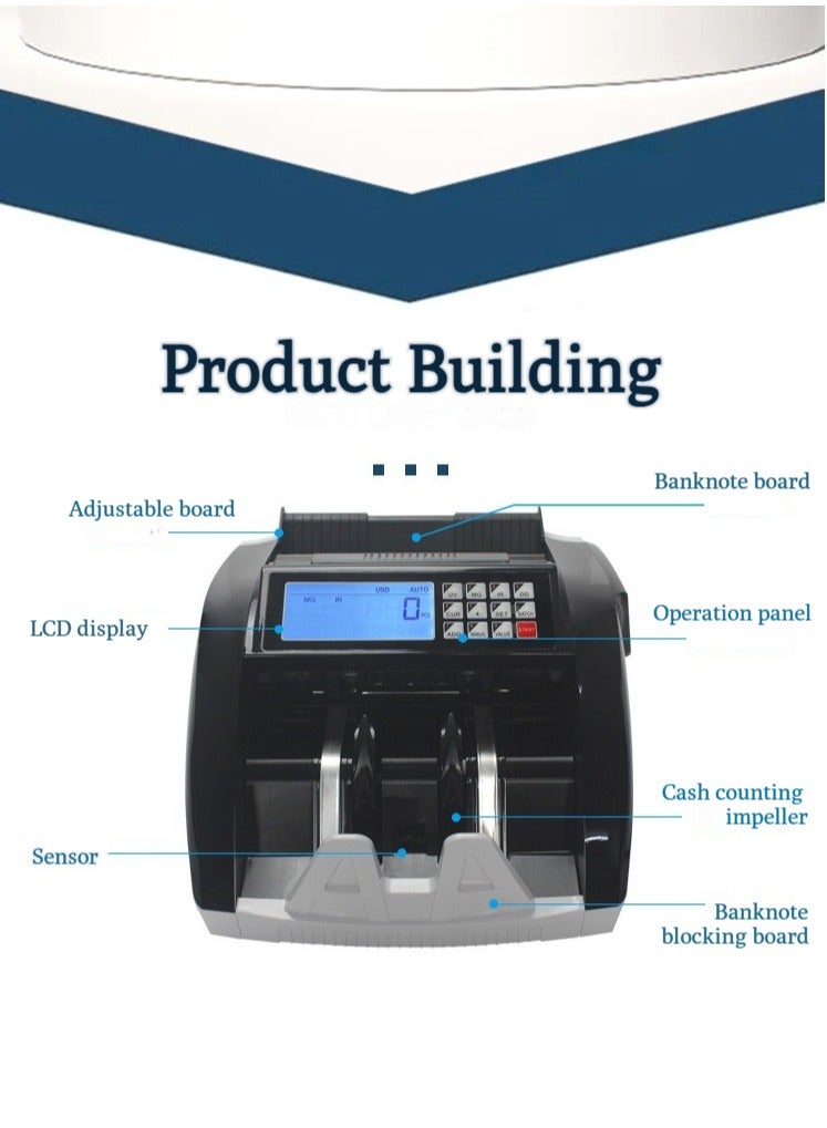 والالا جهاز كشف العملات المزيفة متعدد العملات بتقنية LED، آلة عد الأوراق النقدية الأجنبية، كشف مزدوج بالأشعة فوق البنفسجية/المغنطيسية للنقود، 900 قطعة/الدقيقة، سهل الاستخدام - Image 4
