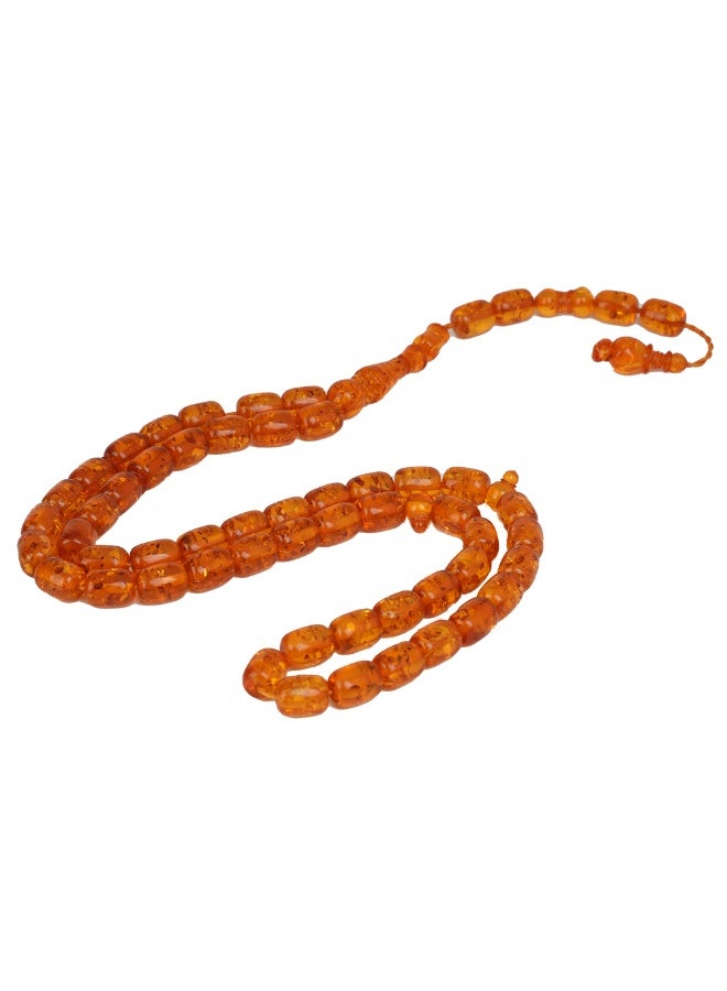 R.S Polish Amber Dust Prayer Beads, Barrel Shape, 51 Transparent Honey Beads - Image 1
