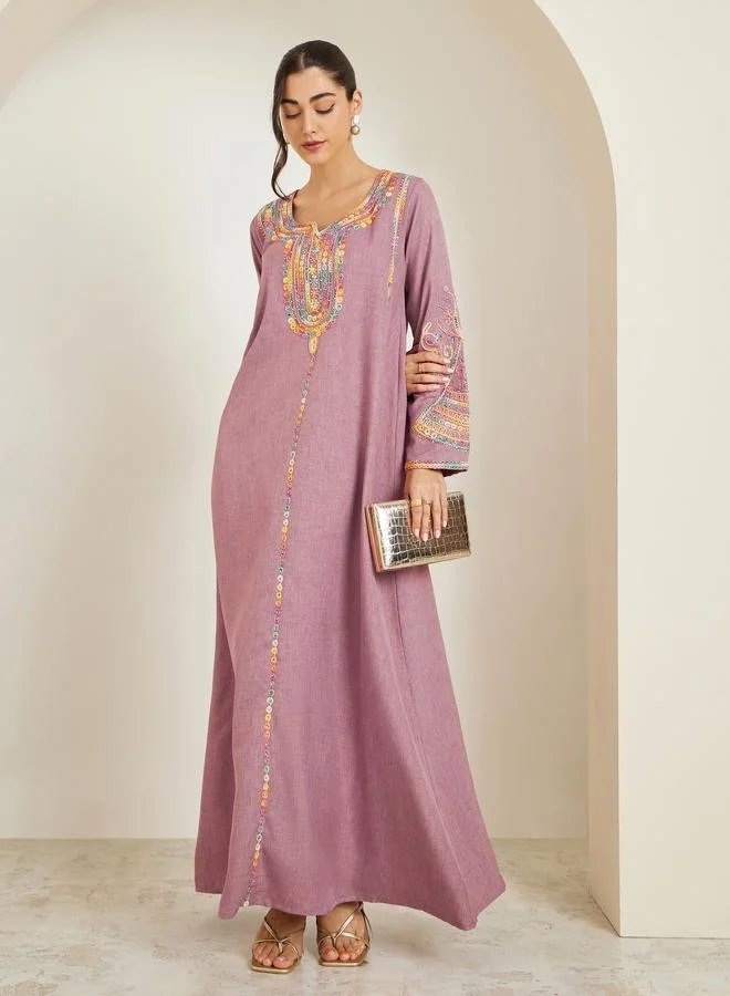 Amirah Women Pink Embroidered A-Line Jalabiya