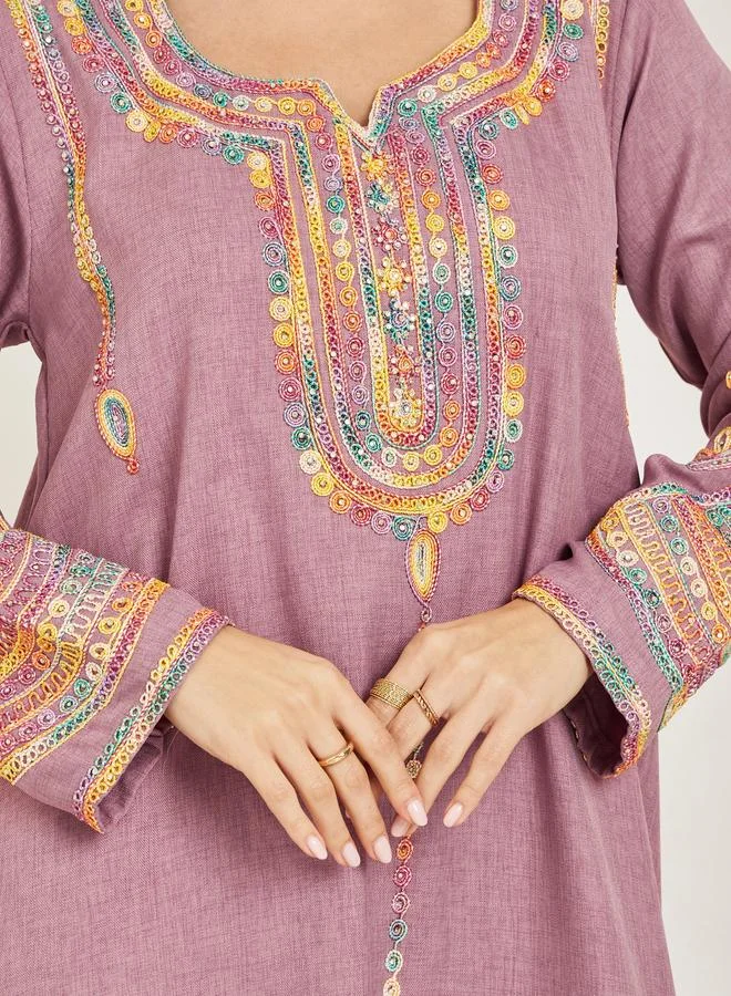 Amirah Women Pink Embroidered A-Line Jalabiya