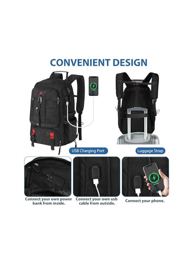 PROMASS 60L Travel Laptop Backpack, Carry On Backpack with Shoe Pouch, Waterproof Daypack for Weekender Business Hiking, 35 * 22 * 53Cm Black  - Image 4