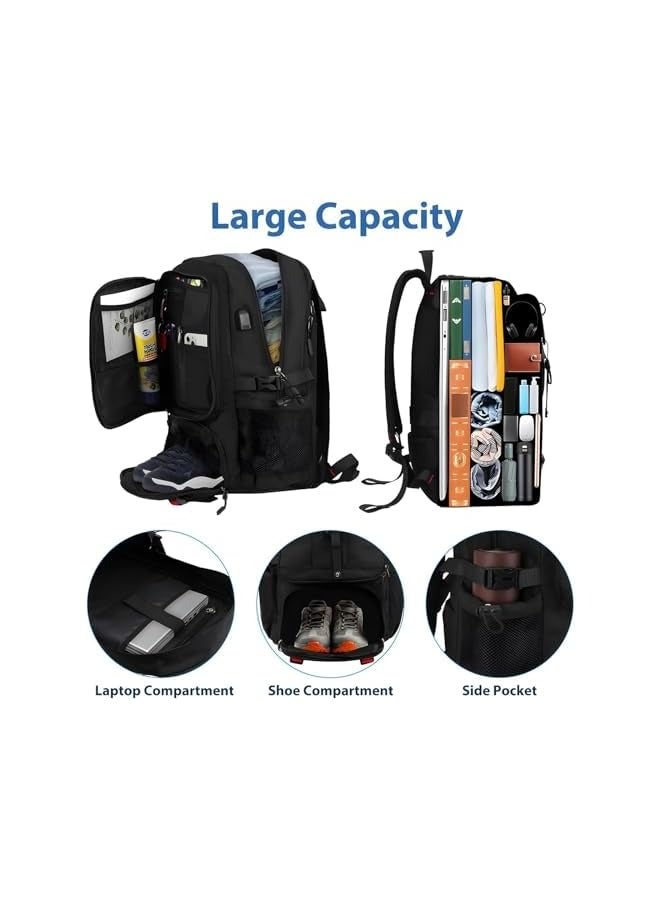 PROMASS 60L Travel Laptop Backpack, Carry On Backpack with Shoe Pouch, Waterproof Daypack for Weekender Business Hiking, 35 * 22 * 53Cm Black  - Image 2