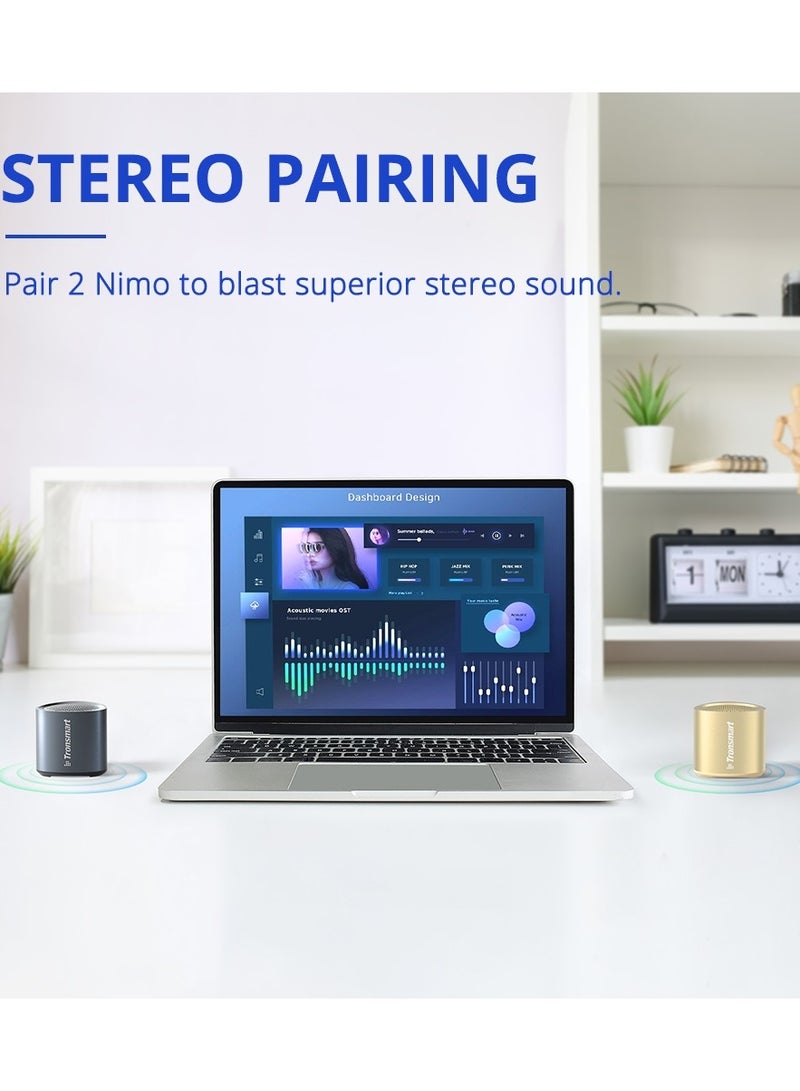 Tronsmart Nimo Portable Bluetooth Speaker, Super-Compact Design, Metal Craft, Mini Speaker with Lanyard, IPX7 Waterproof for Shower, Travel, 12 Hours Battery, Stereo Pairing, Hands-Free Call, Black - Image 2