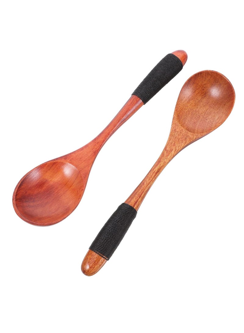 2 pcs Elegant Large Wooden Spoon Set Long Handle Cooking Spoons for Stirring Serving Soup Tea for Kitchen - Image 1