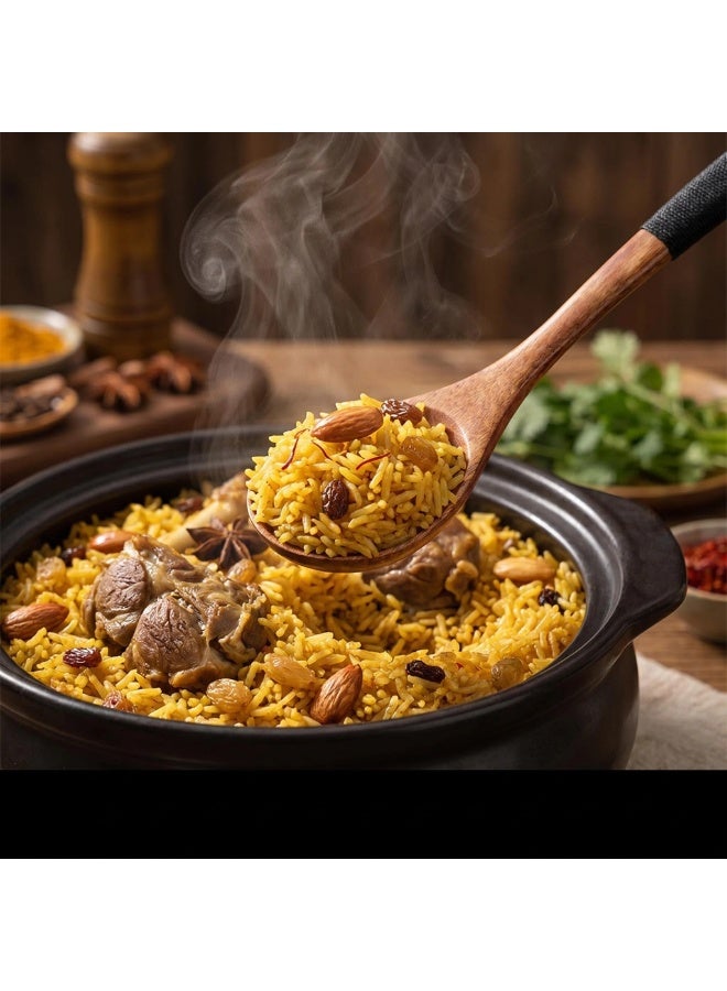 الحياة اليومية ملعقتان خشبيتان للطعام – ملاعق تقديم طبيعية للأرز والحمص والبسوسة والشوربة | أدوات مطبخ يدوية صديقة للبيئة - Image 4
