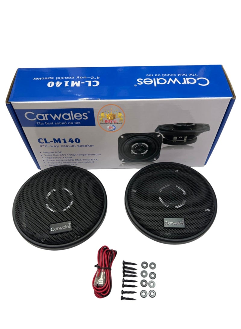 CARWALES ROYAL - Carwales 4-inch 120W 2-Way Coaxial Stereo Speaker for Cars HiFi Music Full Frequency Automotive Sound (CL-M140) (Black) - Image 1