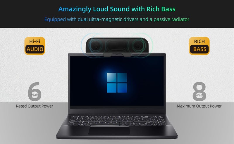 XKX Computer Speakers for Desktop PC, Monitor Speakers, USB Plug-in, Wired, External Speaker for Laptop, Small Computer Soundbar for PC, with Loud Sound, Deep Bass, USB-C Adapter, Easily Clamp to Monitor - Image 3