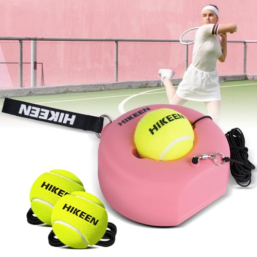 Hikeen Premium Tennis Trainer Rebound with Metal BasePortable Solo Tennis Trainer Set with 3 Highly Elastic String BallsTennis Practice Equipment for Adult Kids and Beginners Pink - Image 1