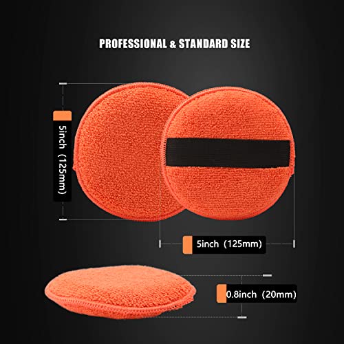 SPTA Microfiber Applicator Pads, 9Pcs 5 inch Car Wax Applicator Hand Polishing Microfiber Foam Pads Set with Grip of Elastic Band, Microfiber Buffing Cleaning Pads for Car Polish Applying Wax - Image 2